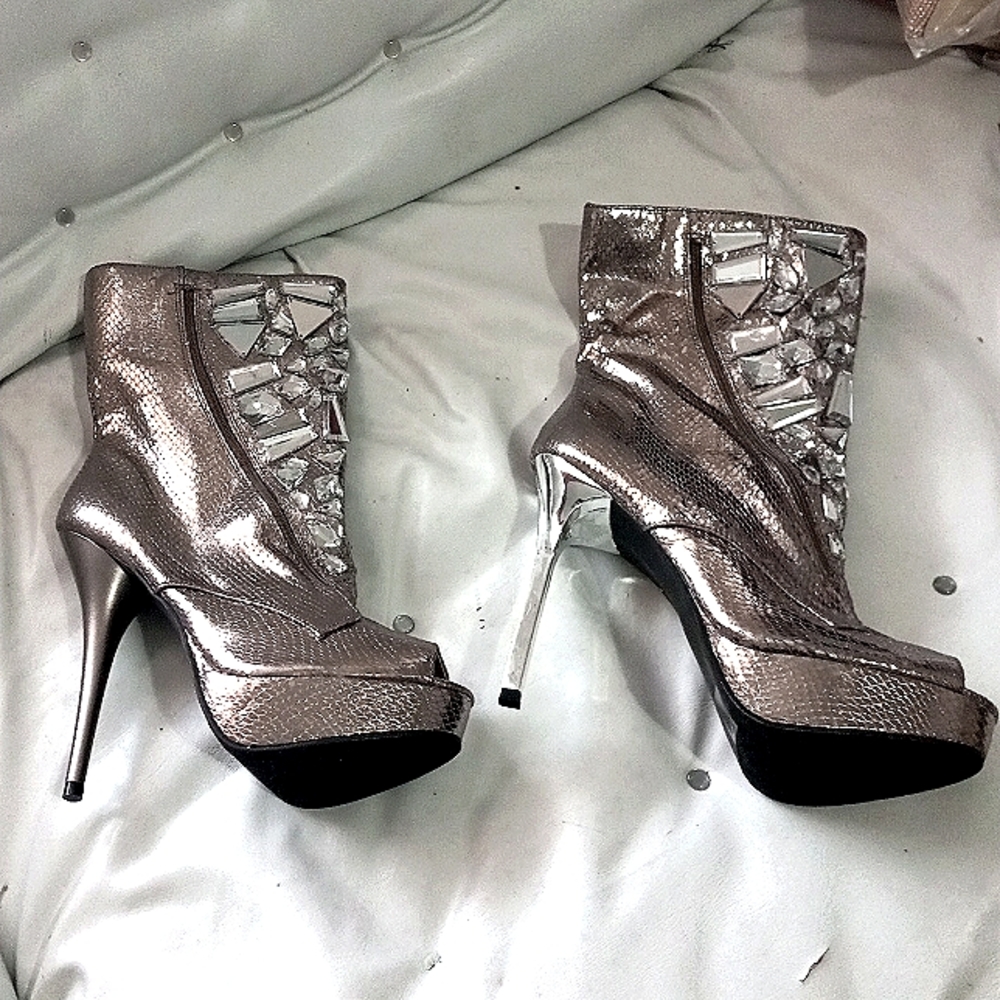Brown Open toe Booties  high heels choose between silver heels or brown heels